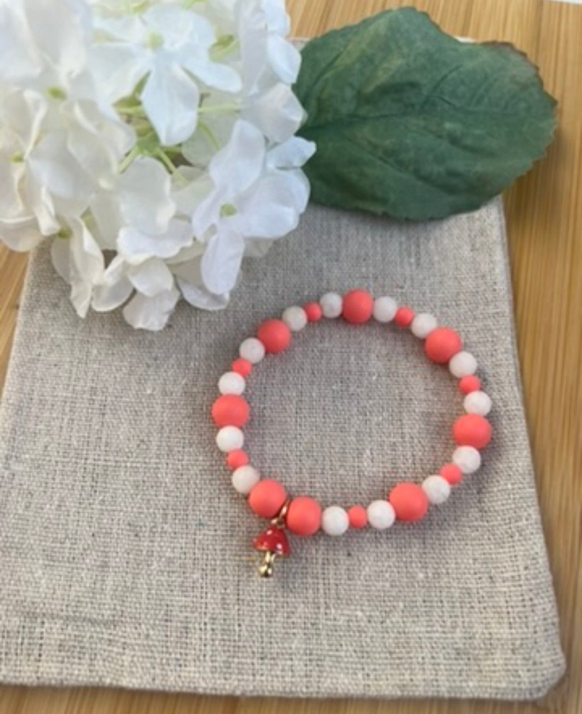 Handmade Beaded Bracelet with Mushroom Charm